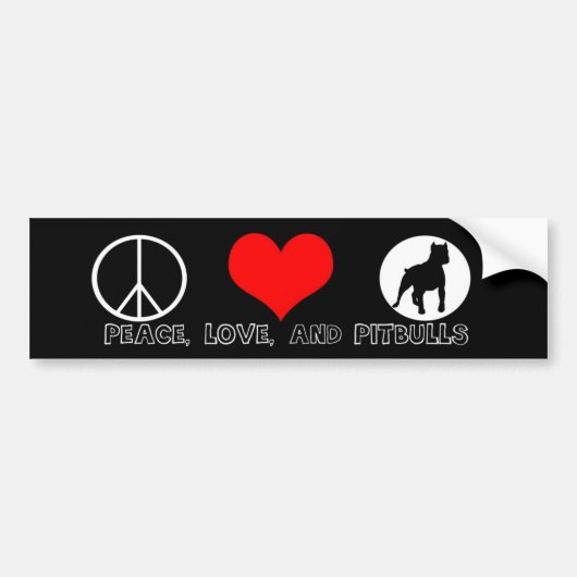 Peace Love and Pitbulls Bumpersticker Red Heart (Voorkant)