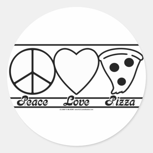 Peace Love and Pizza Ronde Sticker (Voorkant)