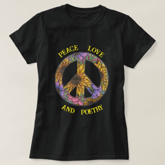 Peace Love And Poetry T Shirt Floral Peace Sign (Design voorkant)