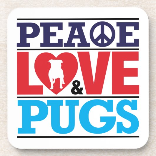 Peace Love and Pugs Bier Onderzetter (Voorkant)