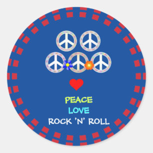 Peace, Love and Rock 'n' Roll Ronde Sticker
