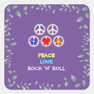 Peace, Love and Rock 'n' Roll Vierkante Sticker