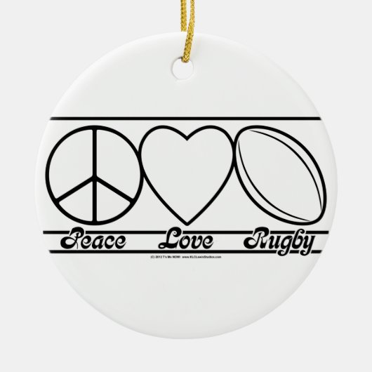 Peace Love and Rugby Keramisch Ornament (Voorkant)