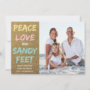 Peace Love and Sandy Feet-kerstfotokaart Feestdagenkaart