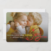 Peace Love and Spread Joy Typography Moderne Photo Feestdagenkaart (Voorkant)