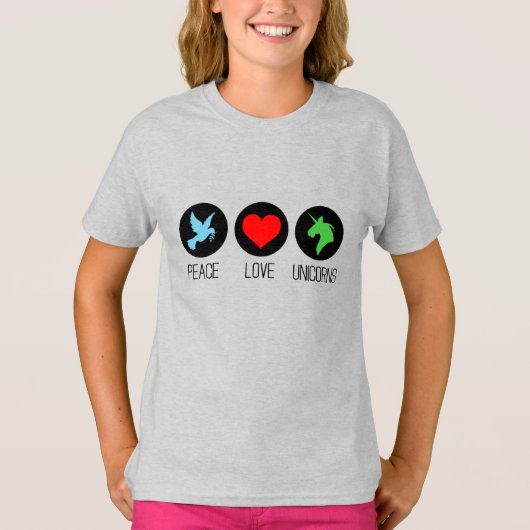 Peace love and unicorns t-shirt (Voorkant)