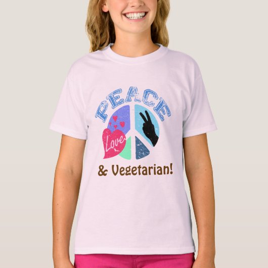 Peace Love and Vegetarian T-shirt (Voorkant)