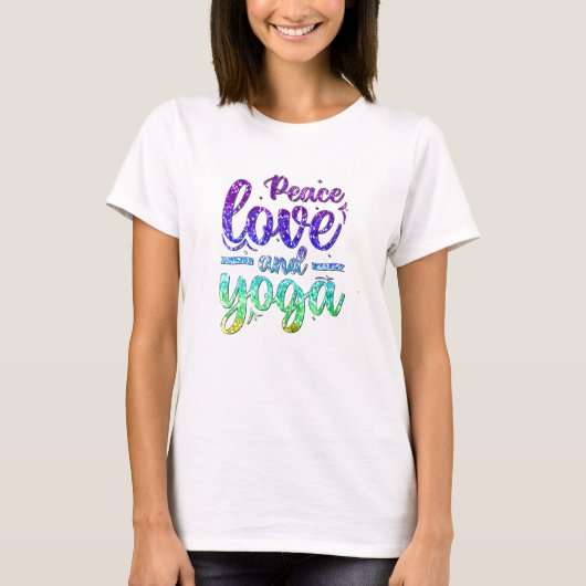 Peace Love and Yoga Pastel Rainbow on White T-shirt (Voorkant)
