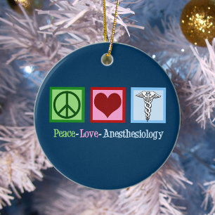 Peace Love Anesthesiology Blue Kerstmis Keramisch Ornament