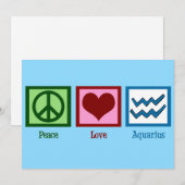 Peace Love Aquarius Sign Cute Blue Birthday Kaart (Voorkant / Achterkant)