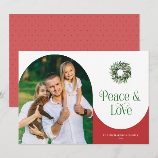 Peace & Love Arched Photo Modern Feestdagenkaart (Voorkant / Achterkant)