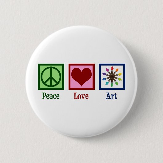 Peace Love Art Teacher Cute Paintborstel Ronde Button 5,7 Cm (Voorkant)