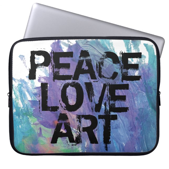PEACE LOVE ART type + abstracte achtergrond | Laptop Sleeve (Voorkant)