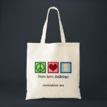 Peace Love Audiology Custom Audioloog Tote Bag<br><div class="desc">Peace Love Audiology canvas tas gift voor een audioloog die gehoorverhoor bestudeert. Een vredesteken, hart en een oor om audiologisch onderzoek te vertegenwoordigen.</div>