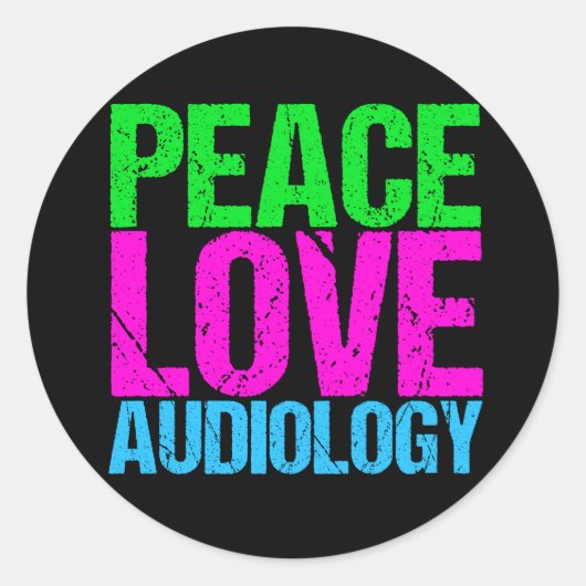 Peace Love Audiology Ronde Sticker (Voorkant)
