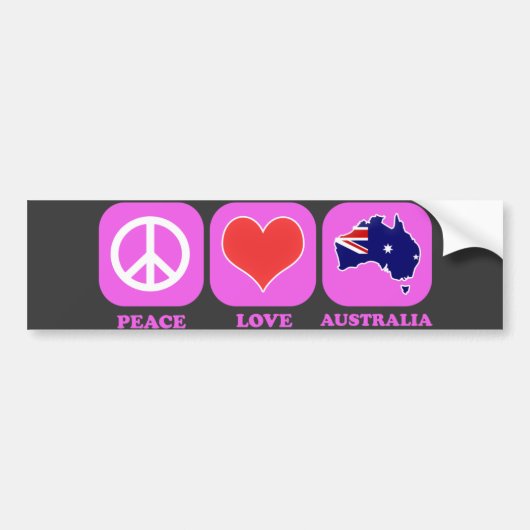 Peace Love Australië Bumpersticker (Voorkant)