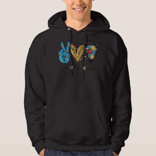 Peace Love Autism Cool Awareness Asd Hippie Mannen Hoodie (Voorkant)