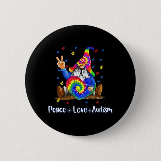 Peace Love Autism Gnome Autism Tie Dye Autism Awar Ronde Button 5,7 Cm (Voorkant)