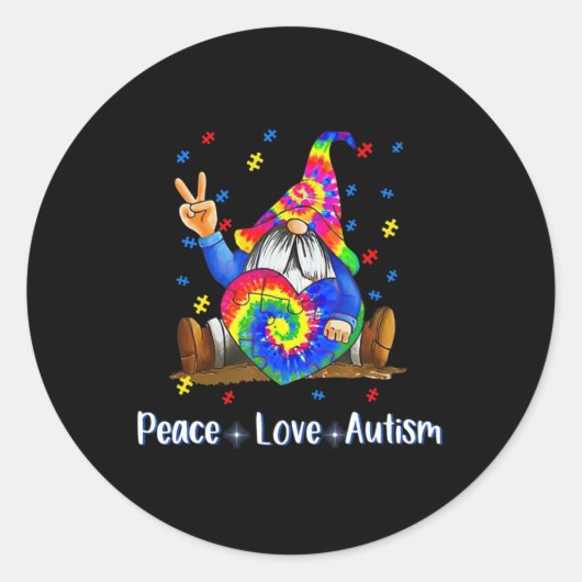 Peace Love Autism Gnome Autism Tie Dye Autism Awar Ronde Sticker (Voorkant)