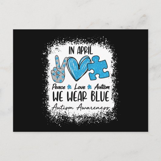 Peace Love Autism in April Draag Blue for Autism Briefkaart (Voorkant)