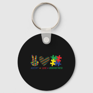 Peace Love Autism in April Draag Blue for Autism Sleutelhanger