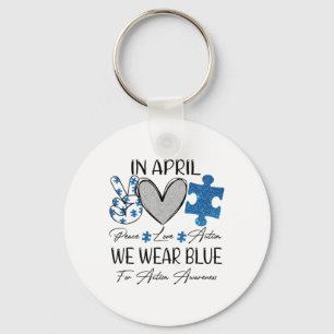 Peace Love Autism in April Draag Blue for Autism Sleutelhanger