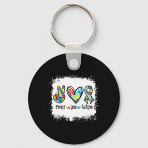 Peace Love Autism in April Draag Blue for Autism Sleutelhanger