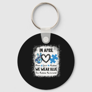 Peace Love Autism in April Draag Blue for Autism Sleutelhanger