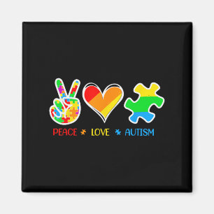 Peace Love Autism Puzzle Piecks Ribbon Autisme Awa Magneet