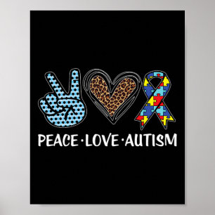 Peace Love Autism Puzzle Piecks Ribbon Autisme Awa Poster
