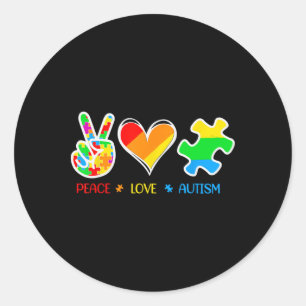 Peace Love Autism Puzzle Piecks Ribbon Autisme Awa Ronde Sticker