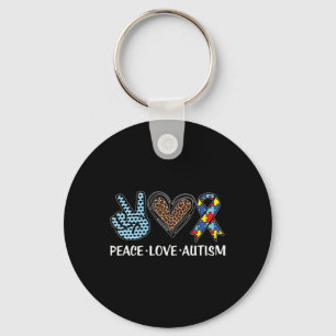 Peace Love Autism Puzzle Piecks Ribbon Autisme Awa Sleutelhanger