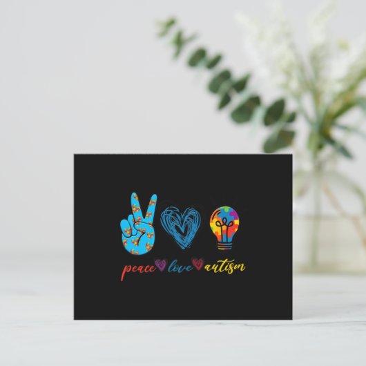 Peace Love Autism Puzzle Ribbon Autisme Awareness  Briefkaart (Staand voorkant)