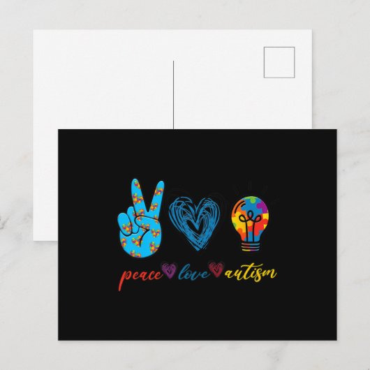 Peace Love Autism Puzzle Ribbon Autisme Awareness  Briefkaart (Voorkant / Achterkant)