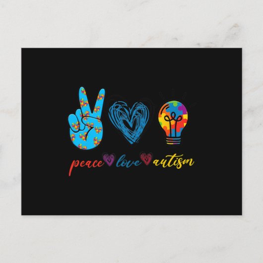 Peace Love Autism Puzzle Ribbon Autisme Awareness  Briefkaart (Voorkant)