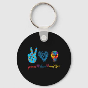Peace Love Autism Puzzle Ribbon Autisme Awareness Sleutelhanger