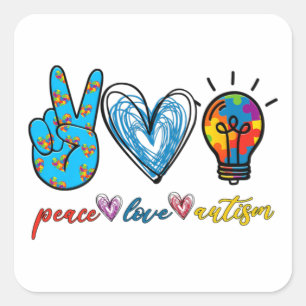 Peace Love Autism Puzzle Ribbon Autisme Awareness  Vierkante Sticker