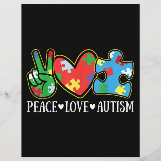 Peace Love Autisme Puzzle Ribbon Autisme Awareness Briefhoofd (Voorkant)