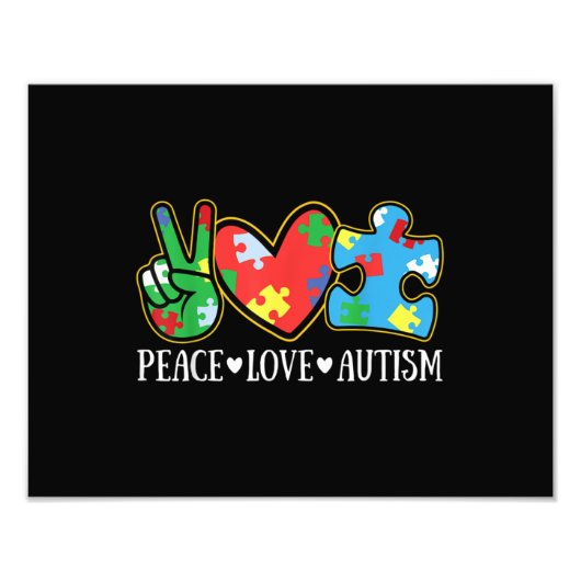 Peace Love Autisme Puzzle Ribbon Autisme Awareness Foto Afdruk (Voorkant)