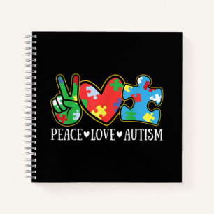 Peace Love Autisme Puzzle Ribbon Autisme Awareness Notitieboek