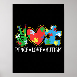 Peace Love Autisme Puzzle Ribbon Autisme Awareness Poster