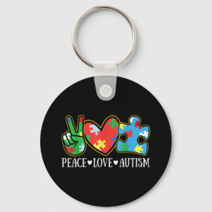 Peace Love Autisme Puzzle Ribbon Autisme Awareness Sleutelhanger