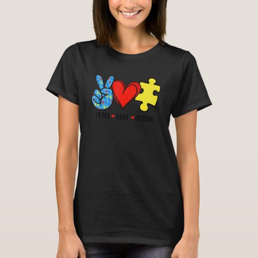 Peace Love Autisme Puzzle Ribbon Autisme Awareness T-shirt (Voorkant)