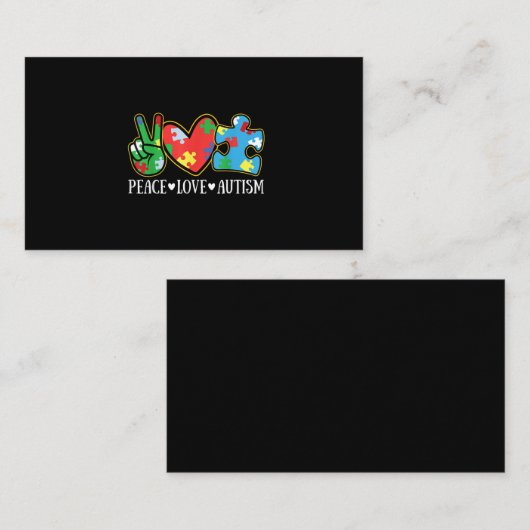 Peace Love Autisme Puzzle Ribbon Autisme Awareness Visitekaartje (Voorkant / Achterkant)
