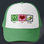 Peace Love Avocado Trucker Pet<br><div class="desc">Een vredesteken, hart en een avocado cadeau. Cute green pet voor mensen die van guacamole houden.</div>