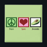 Peace Love Avocados Magneet<br><div class="desc">Een vredesteken, hart en een groene avocado. Ik hou van heerlijk eten, inclusief guacamole.</div>