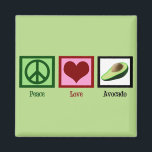 Peace Love Avocados Magneet<br><div class="desc">Een vredesteken,  hart en een groene avocado. Ik hou van heerlijk eten,  inclusief guacamole.</div>