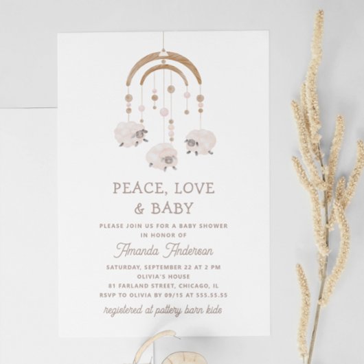 Peace Love & Baby | Schattige mobiel Baby shower v Kaart