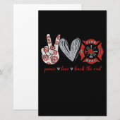 Peace Love Back Red | Funny Firefighter Lover Gift Briefpapier (Voorkant / Achterkant)