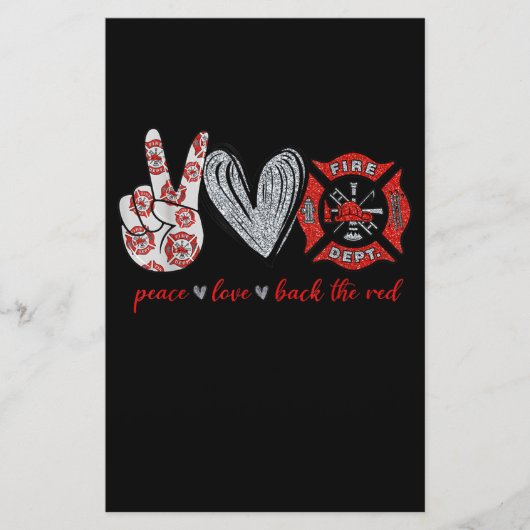 Peace Love Back Red | Funny Firefighter Lover Gift Briefpapier (Voorkant)